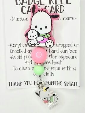 Hand Crafted Sanrio Pochacco Badge Reel